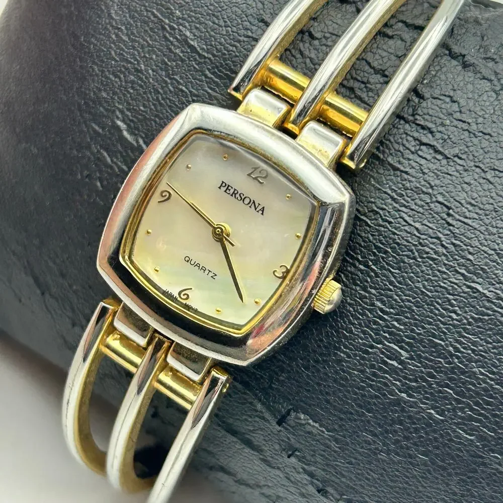 Persona Silver-tone Mother Pearl Dial Women’s Fashion Watch Working New Battery
